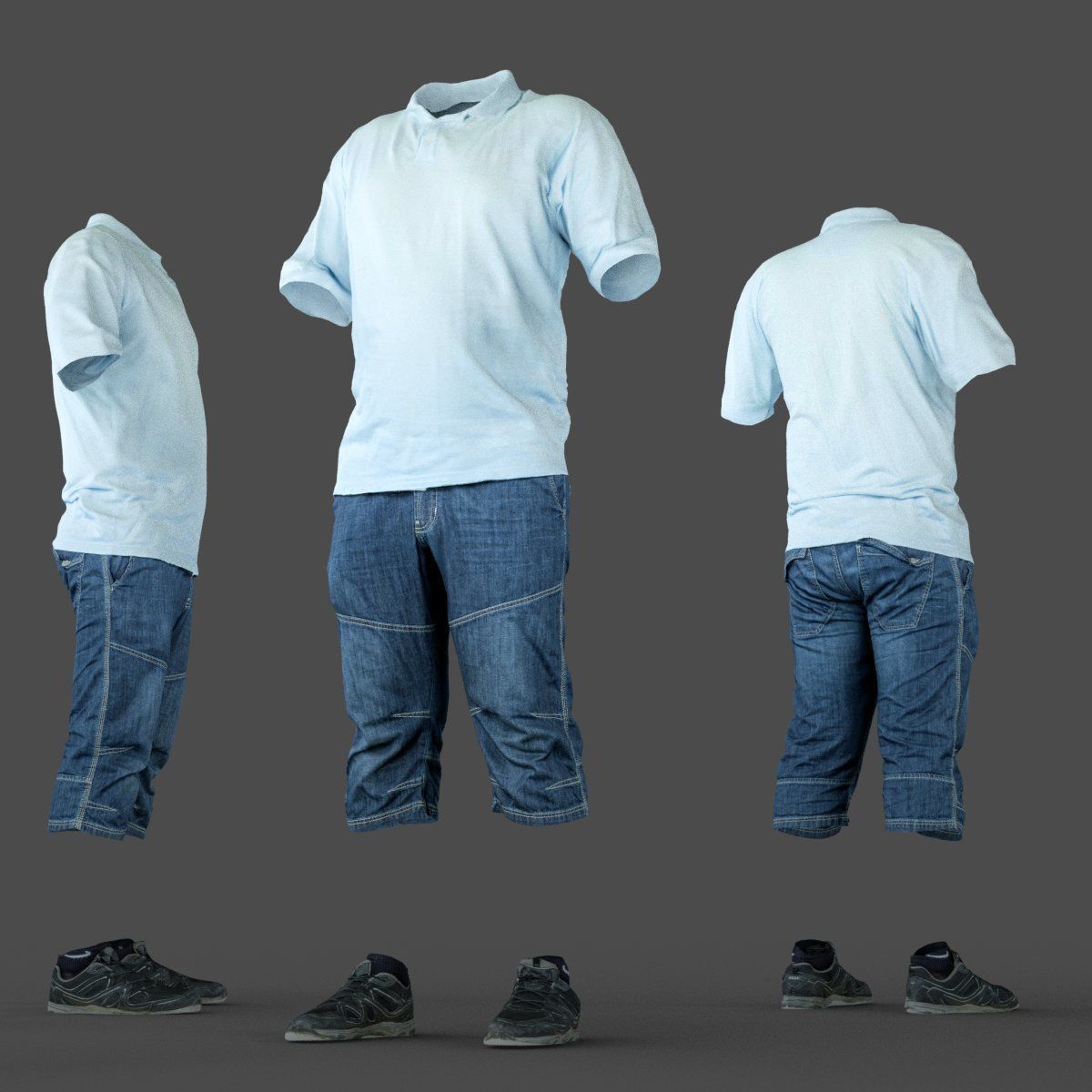 Male Casual Outfit 47 Polo Shorts Footwear Low-poly 3D model_5