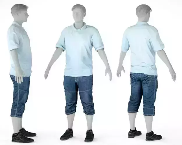 Male Casual Outfit 47 Polo Shorts Footwear Low-poly 3D model