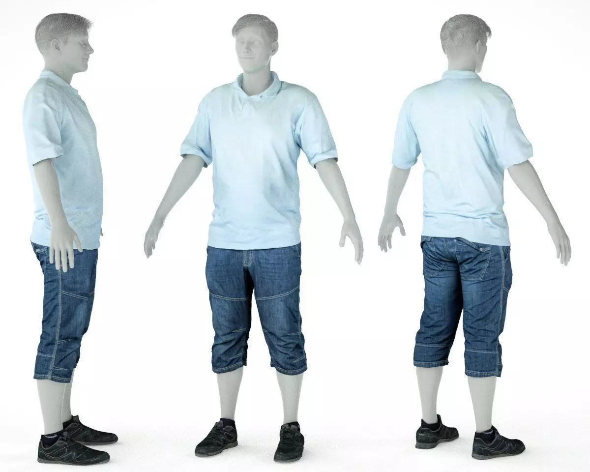 Male Casual Outfit 47 Polo Shorts Footwear Low-poly 3D model_0