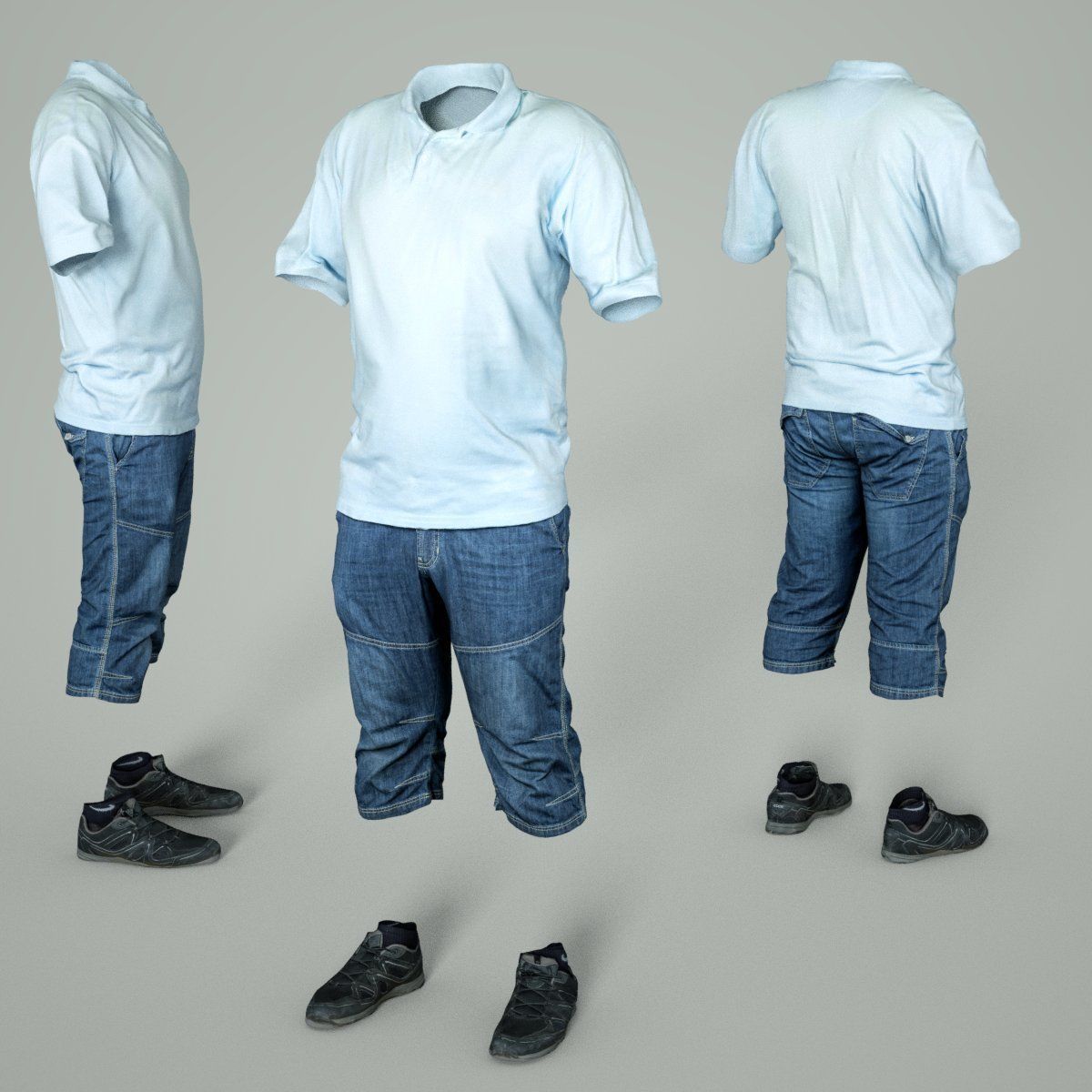 Male Casual Outfit 47 Polo Shorts Footwear Low-poly 3D model_7