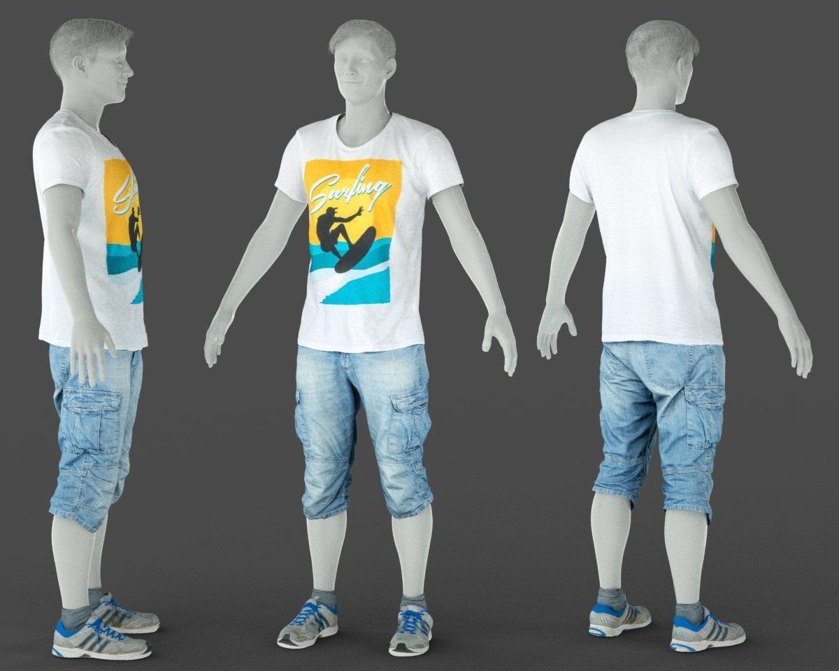 Male Casual Outfit 48 Tshirt Shorts Footwear Low-poly 3D model_4