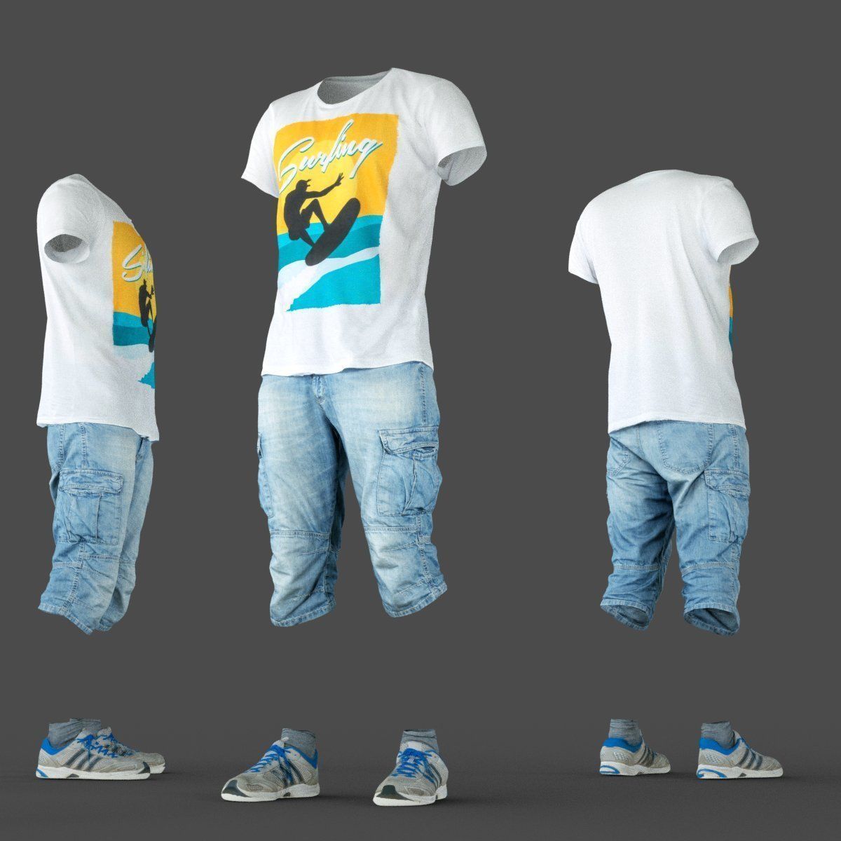 Male Casual Outfit 48 Tshirt Shorts Footwear Low-poly 3D model_5