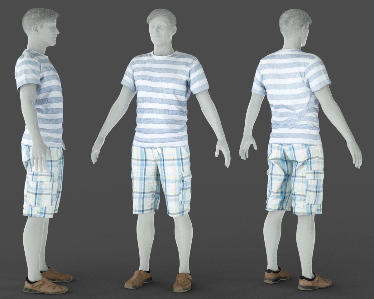 Male Casual Outfit 49 Tshirt Shorts Footwear Low-poly 3D model_3