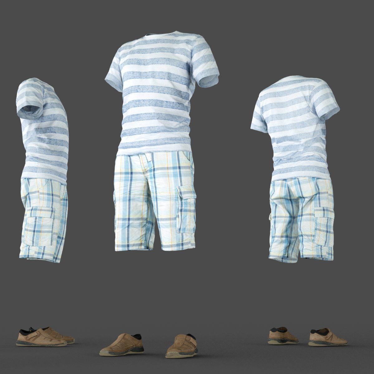 Male Casual Outfit 49 Tshirt Shorts Footwear Low-poly 3D model_5