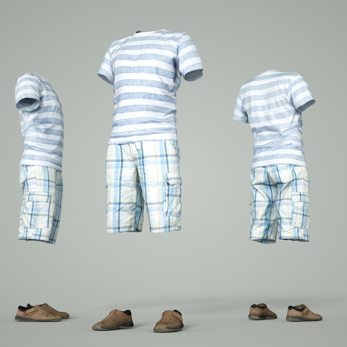 Male Casual Outfit 49 Tshirt Shorts Footwear Low-poly 3D model_8