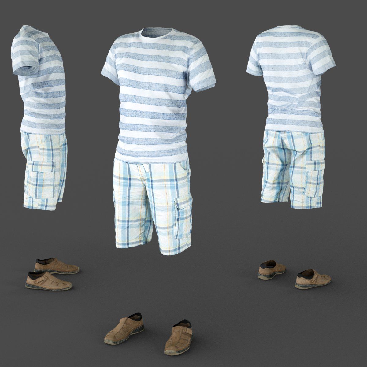 Male Casual Outfit 49 Tshirt Shorts Footwear Low-poly 3D model_4