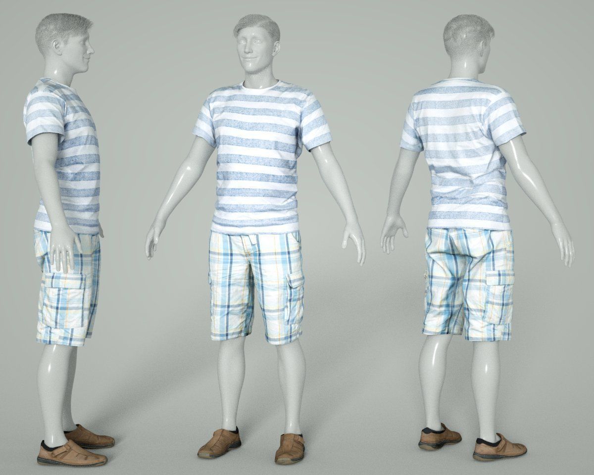 Male Casual Outfit 49 Tshirt Shorts Footwear Low-poly 3D model_6