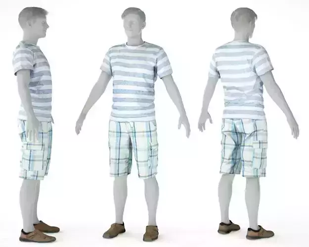 Male Casual Outfit 49 Tshirt Shorts Footwear Low-poly 3D model