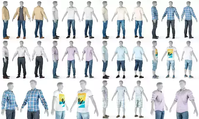 9 Casual Male Outfits V5 3D Model Collection