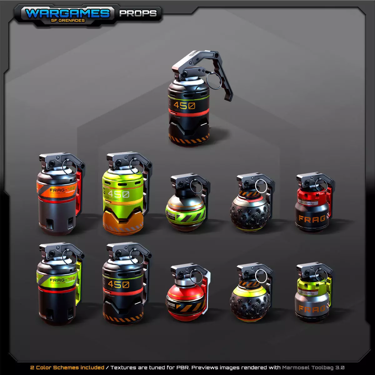 5 SF Grenades Low-poly 3D model_0