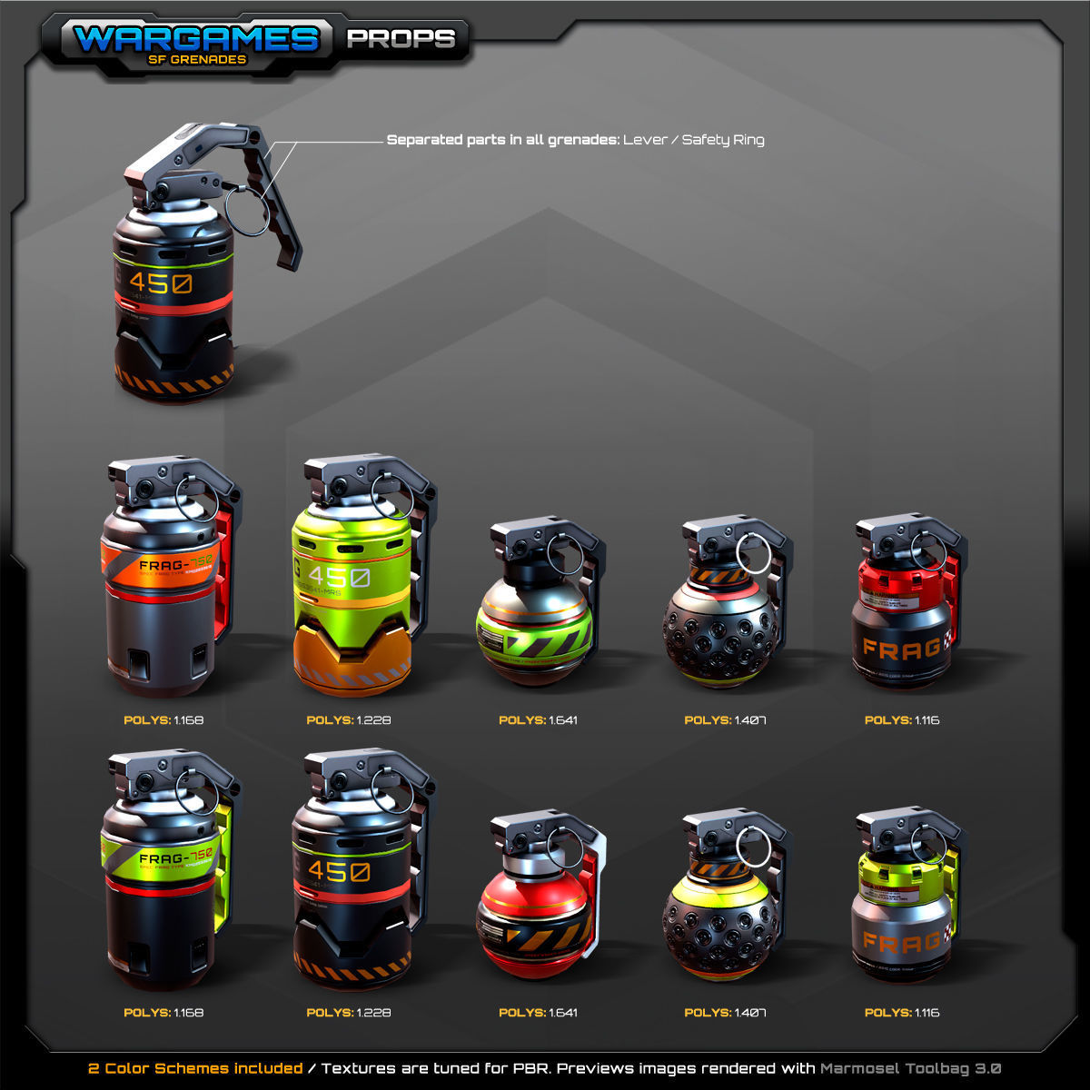 5 SF Grenades Low-poly 3D model_2