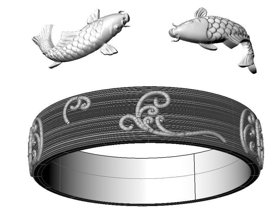  beautiful ring with 2 litle fish 3D print model_4