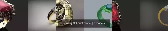 Jewelry 3D print model gold ring with diamonds and eagle