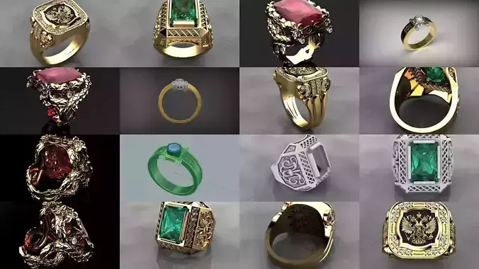 Jewelry 3D print model gold ring with diamonds and eagle 3D Model Collection