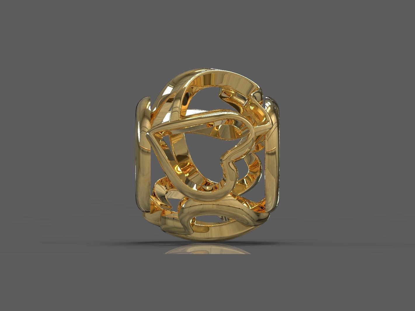heart gold ring with intricate design 3D print model_1