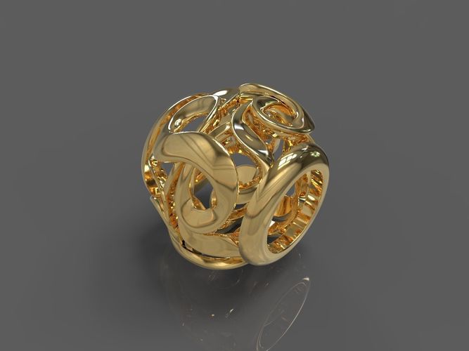 Heart gold ring with intricate design 3D print model