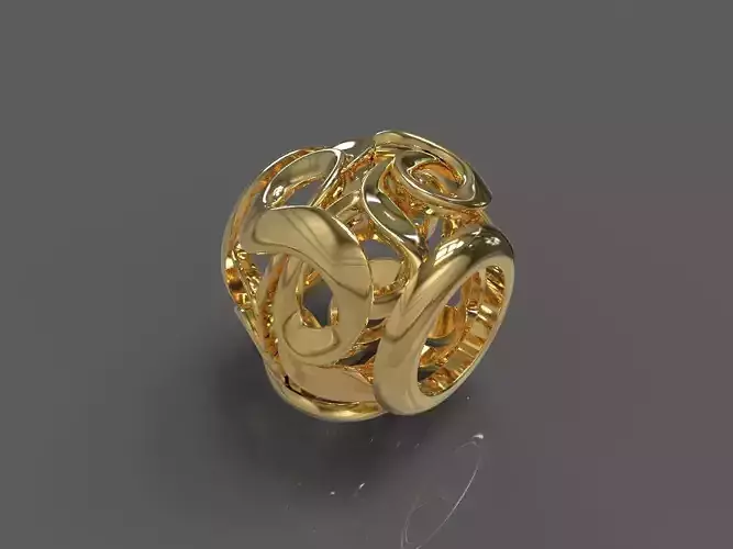 Heart gold ring with intricate design 3D print model