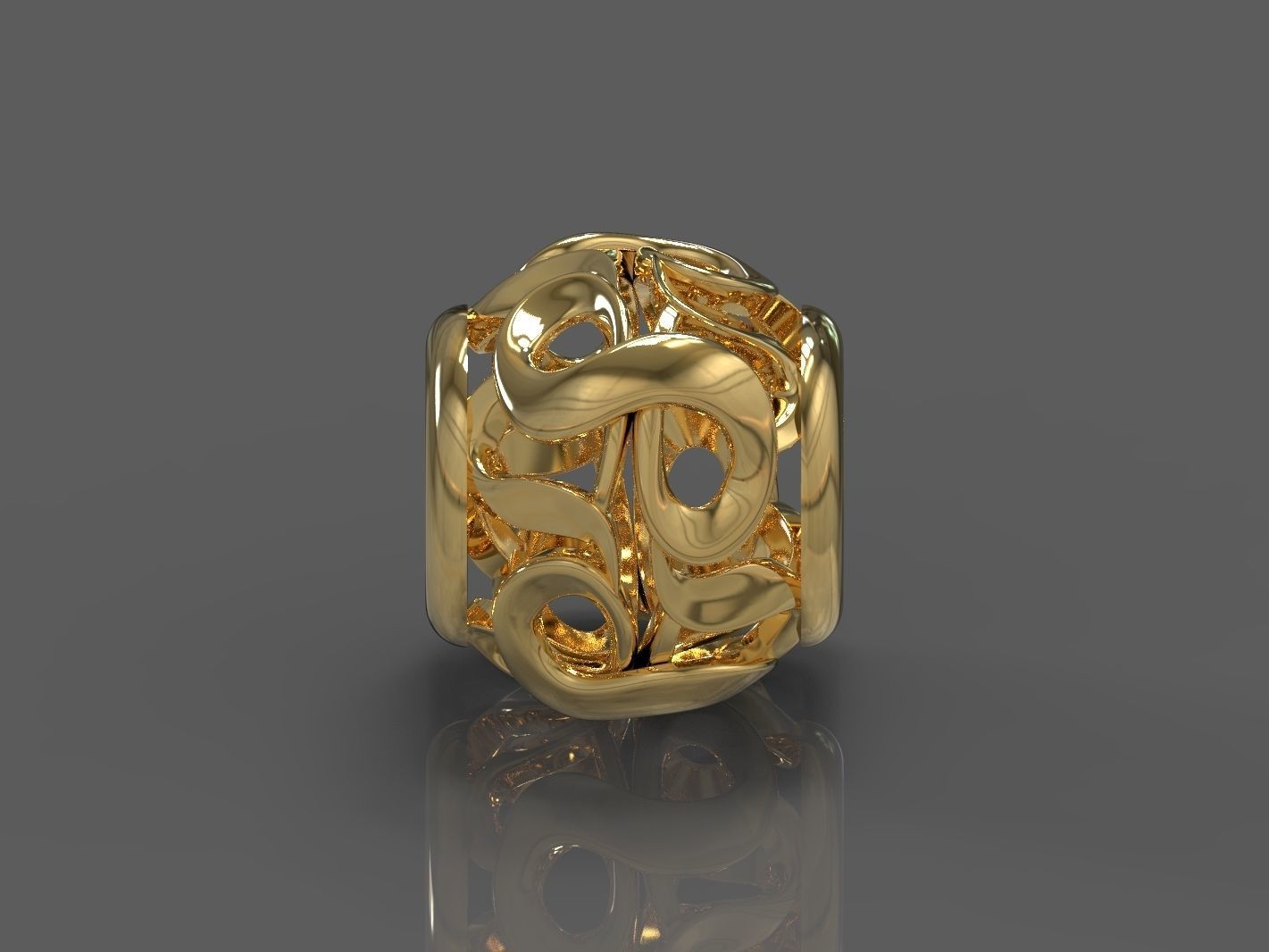 Heart gold ring with intricate design 3D print model_1