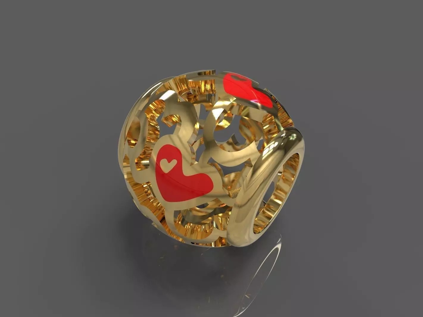Heart gold ring with hearts 3D print model_0
