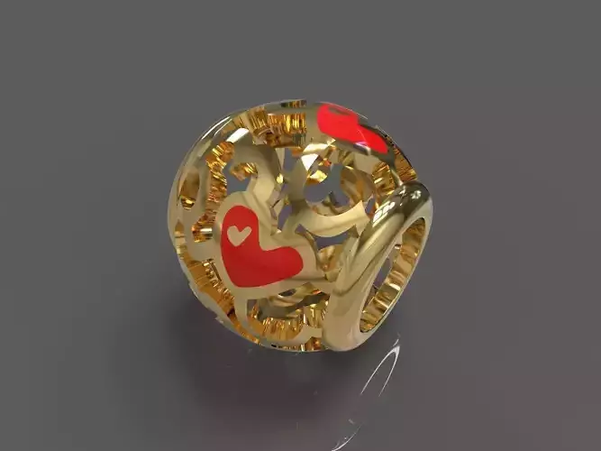 Heart gold ring with hearts 3D print model