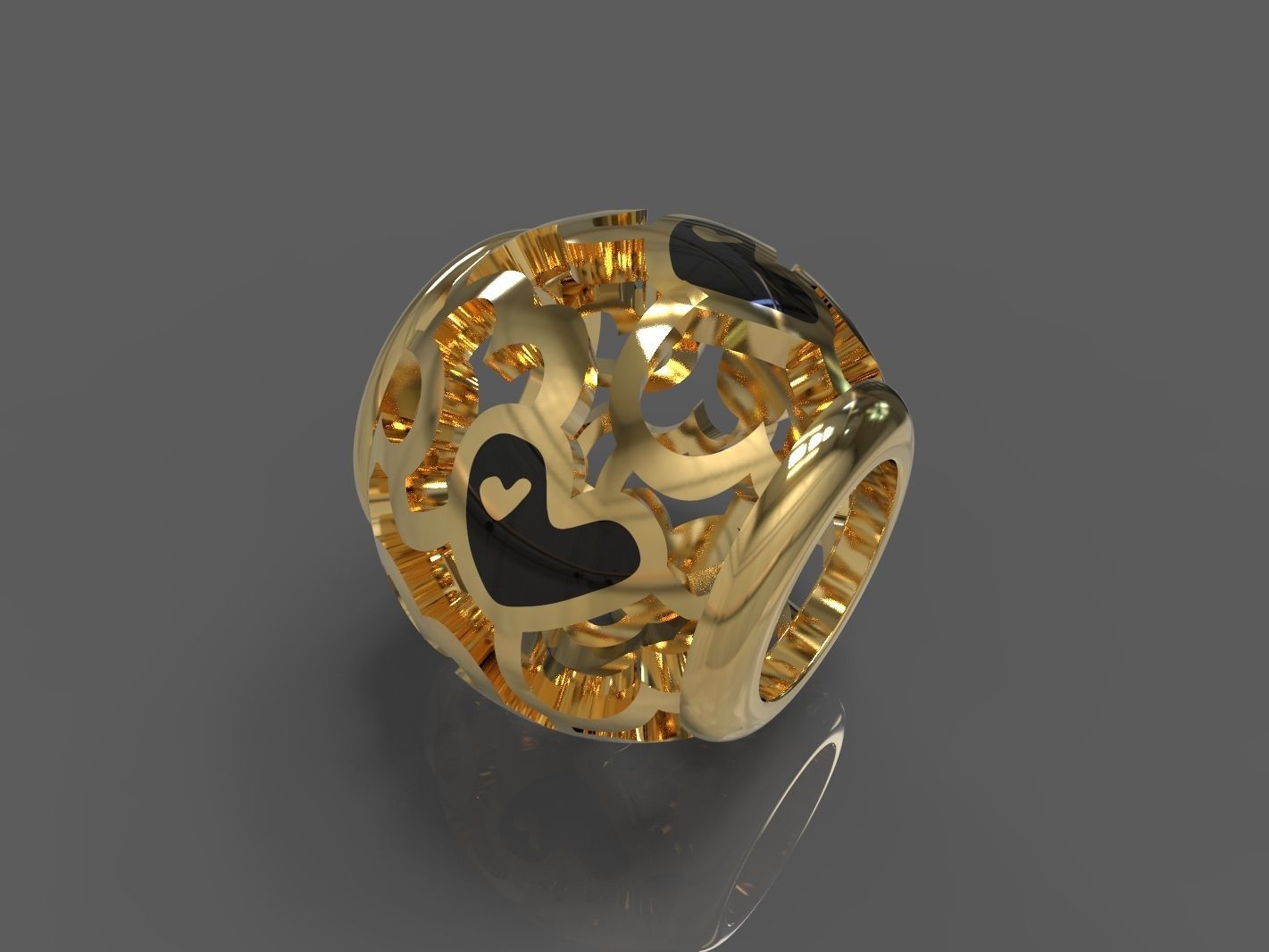Heart gold ring with hearts 3D print model_1