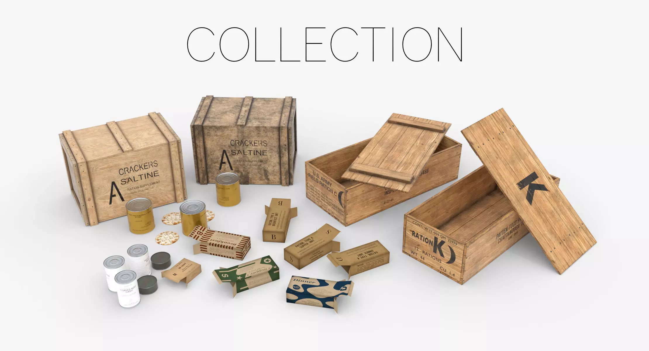 US rations WWII 3D Model Collection_0