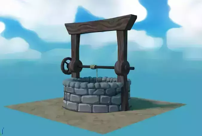 Low poly cartoon water well Low-poly 3D model