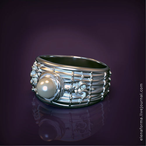 The Om mantra ring with pearl and video 3D print model