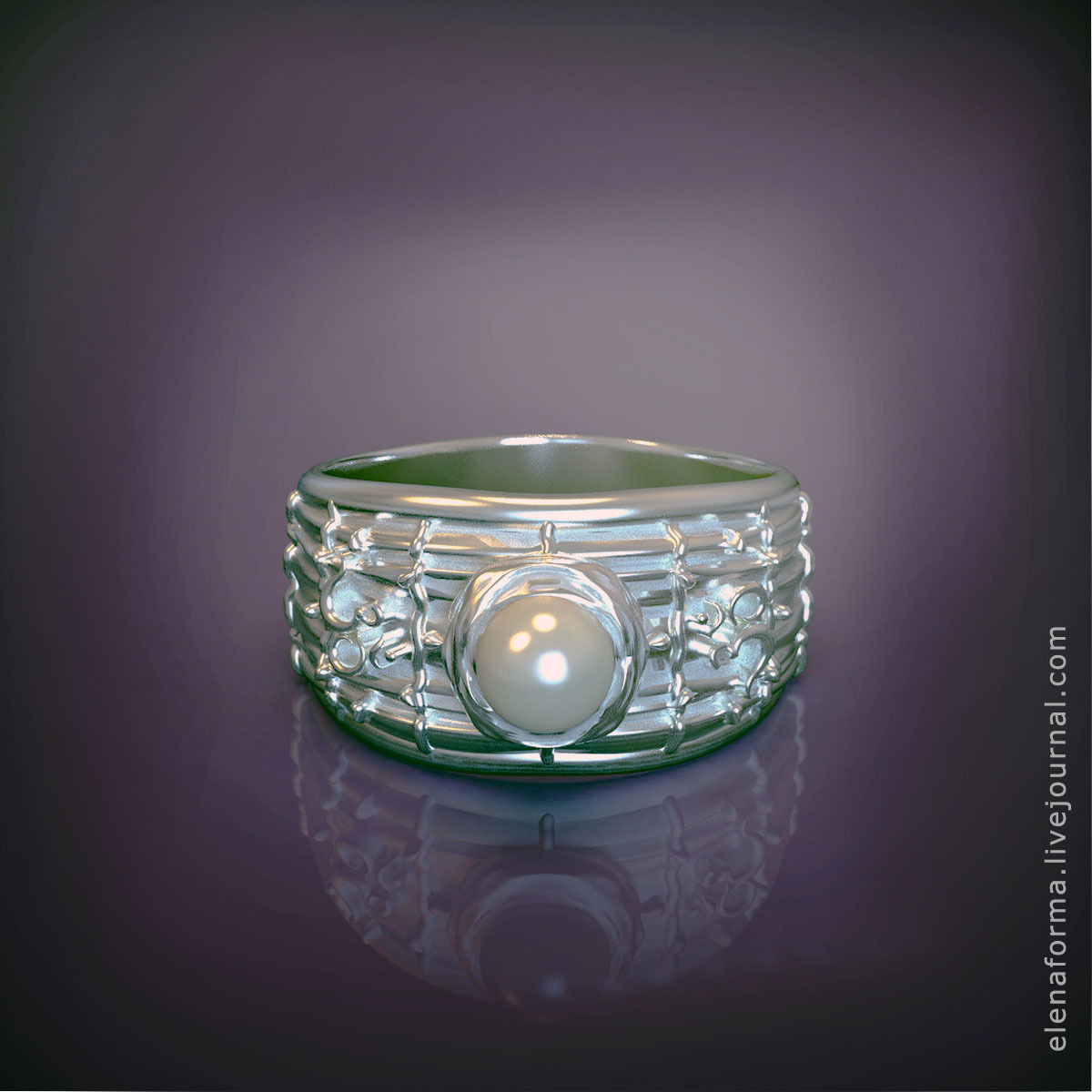 The Om mantra ring with pearl and video 3D print model_3