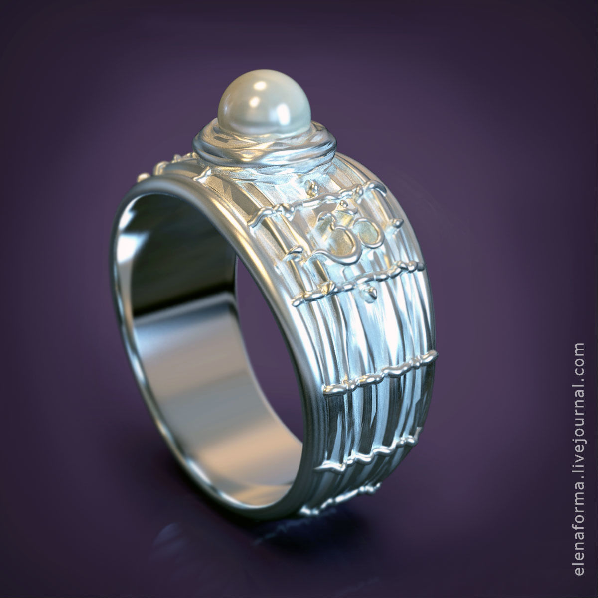 The Om mantra ring with pearl and video 3D print model_4