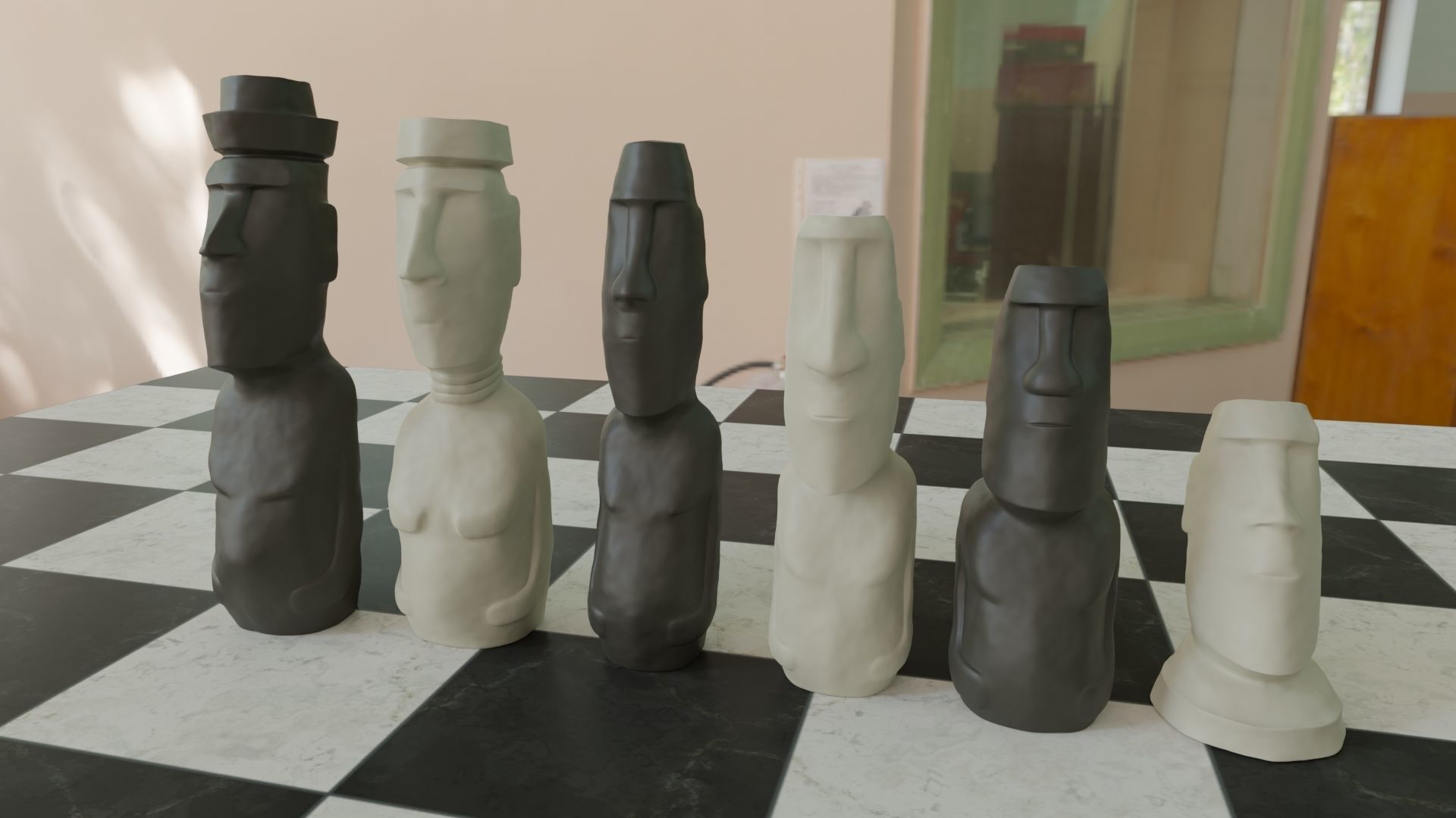 3D printable Moai Chess Set 6 Pieces STL 3D print model_2
