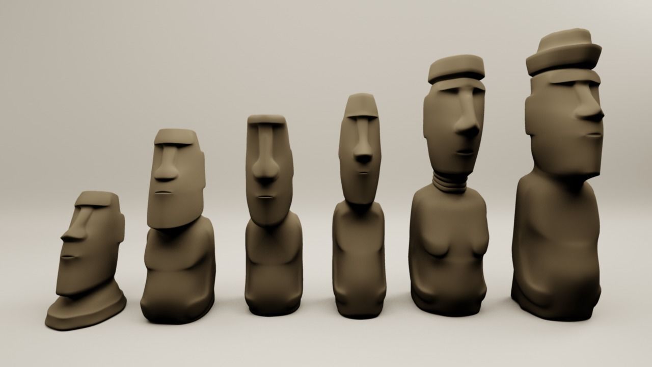 3D printable Moai Chess Set 6 Pieces STL 3D print model_6