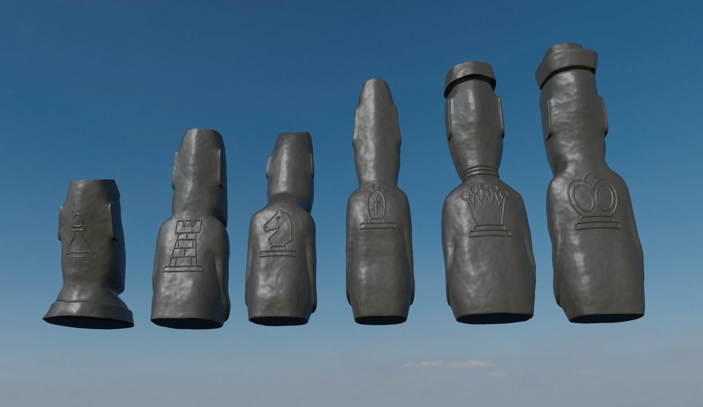 3D printable Moai Chess Set 6 Pieces STL 3D print model_5