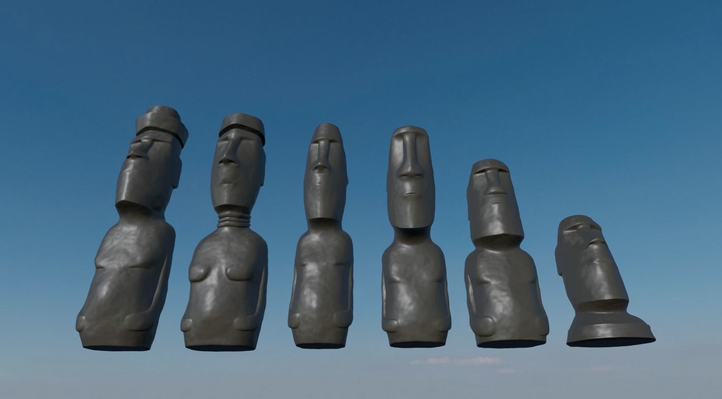 3D printable Moai Chess Set 6 Pieces STL 3D print model_4