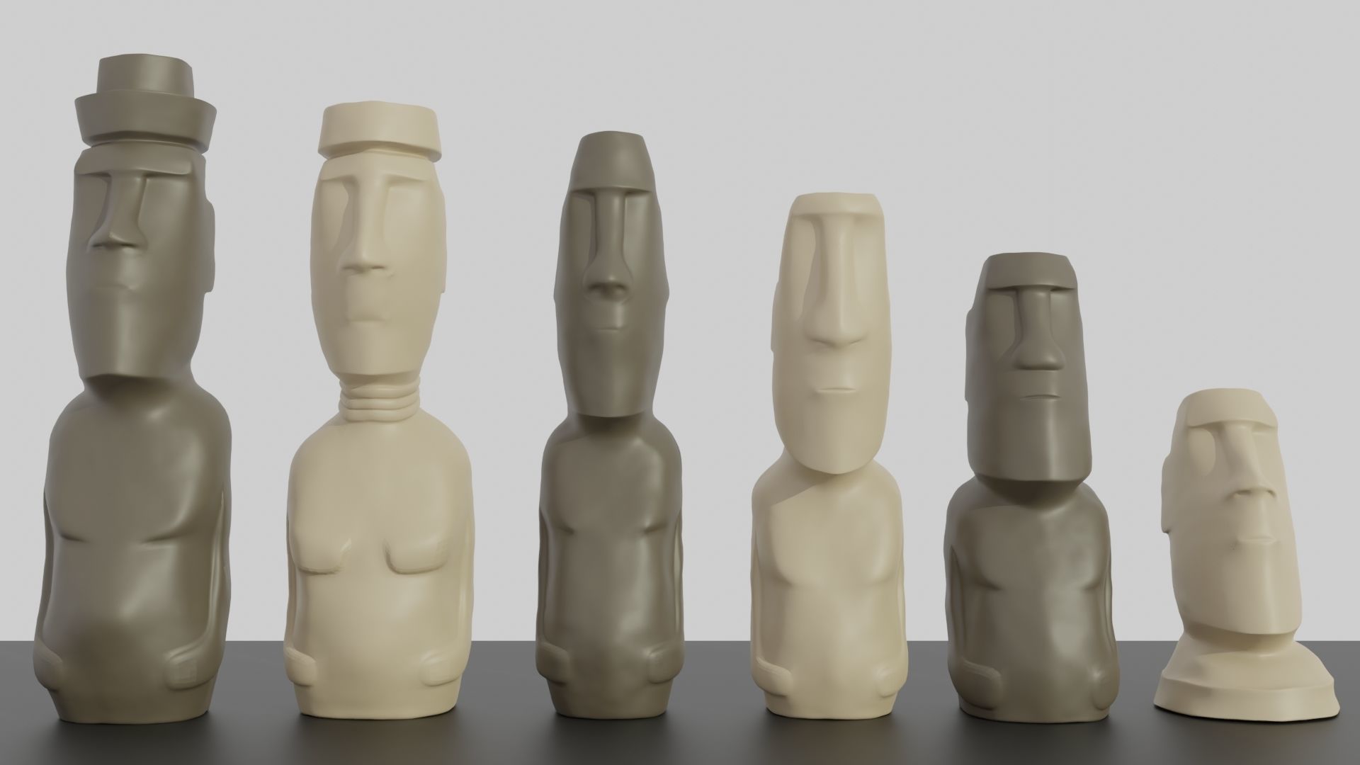 3D printable Moai Chess Set 6 Pieces STL 3D print model_3
