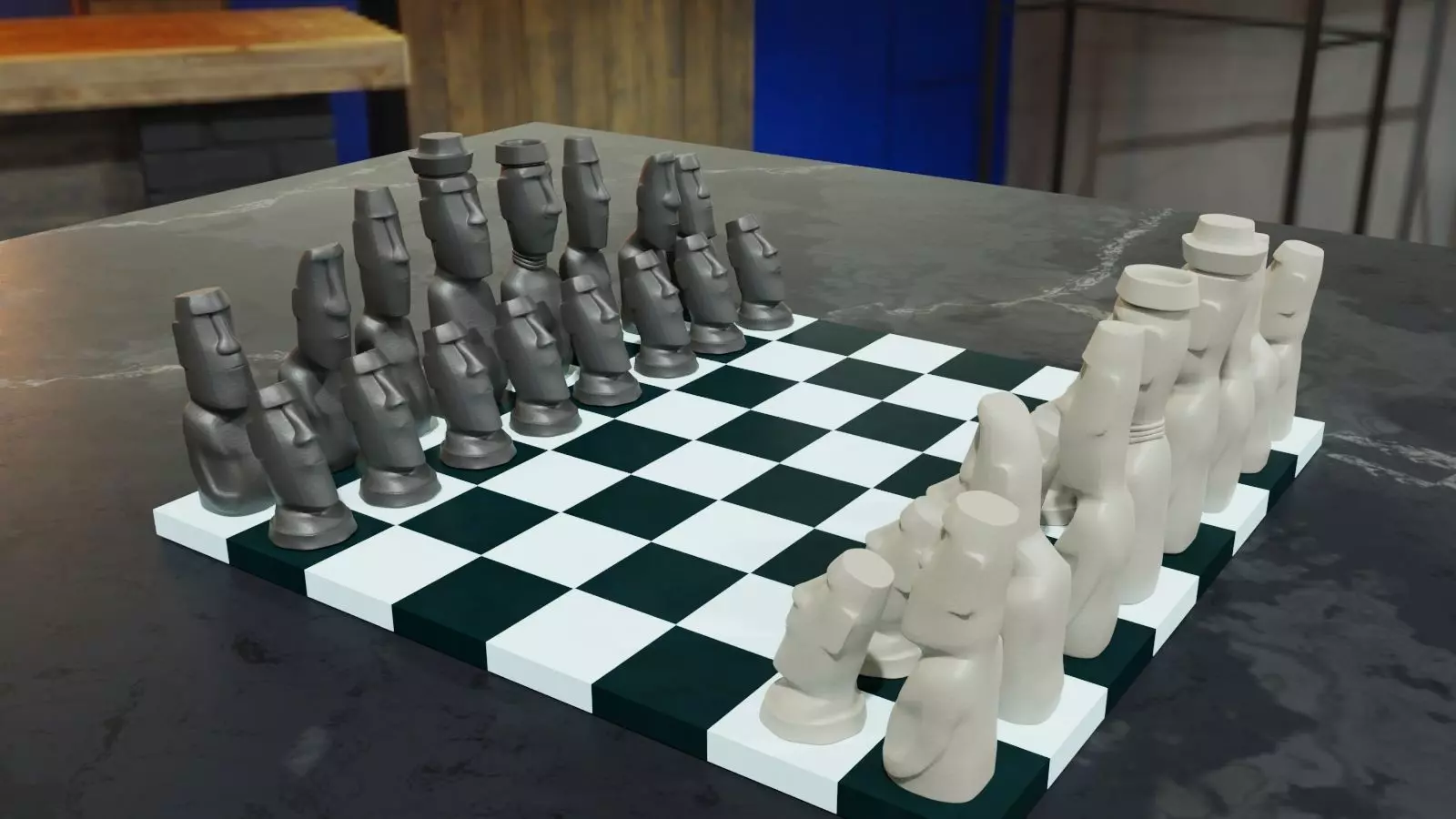 3D printable Moai Chess Set 6 Pieces STL 3D print model_0