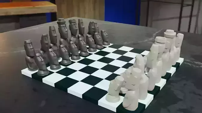3D printable Moai Chess Set 6 Pieces STL OBJ Blender 3D print model