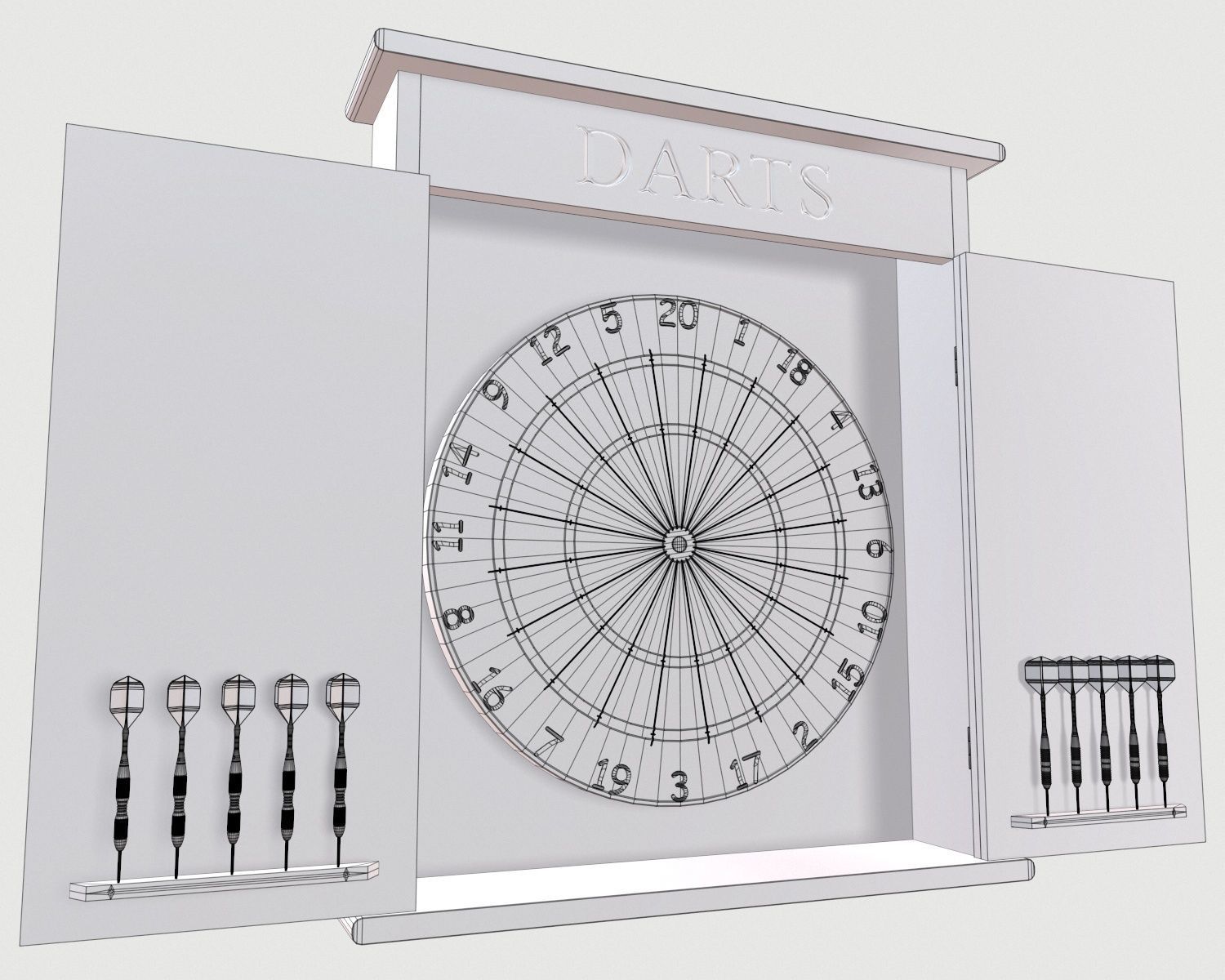 Dartboard Cabinet Low-poly 3D model_12