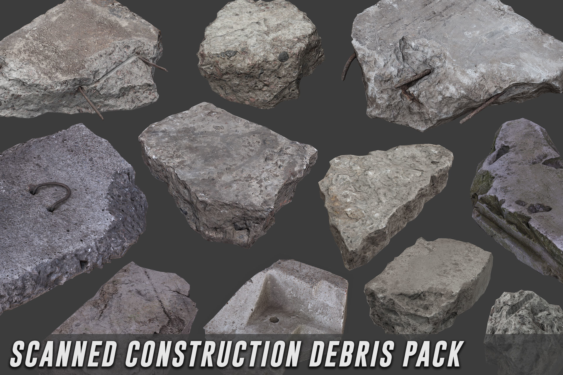 Scanned Construction Debris Pack Low-poly 3D model_0