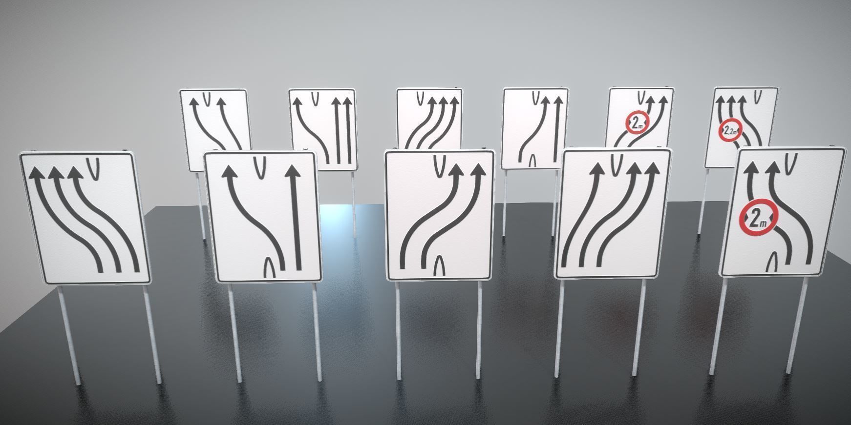 group of signs with arrows pointing Low-poly 3D model_2