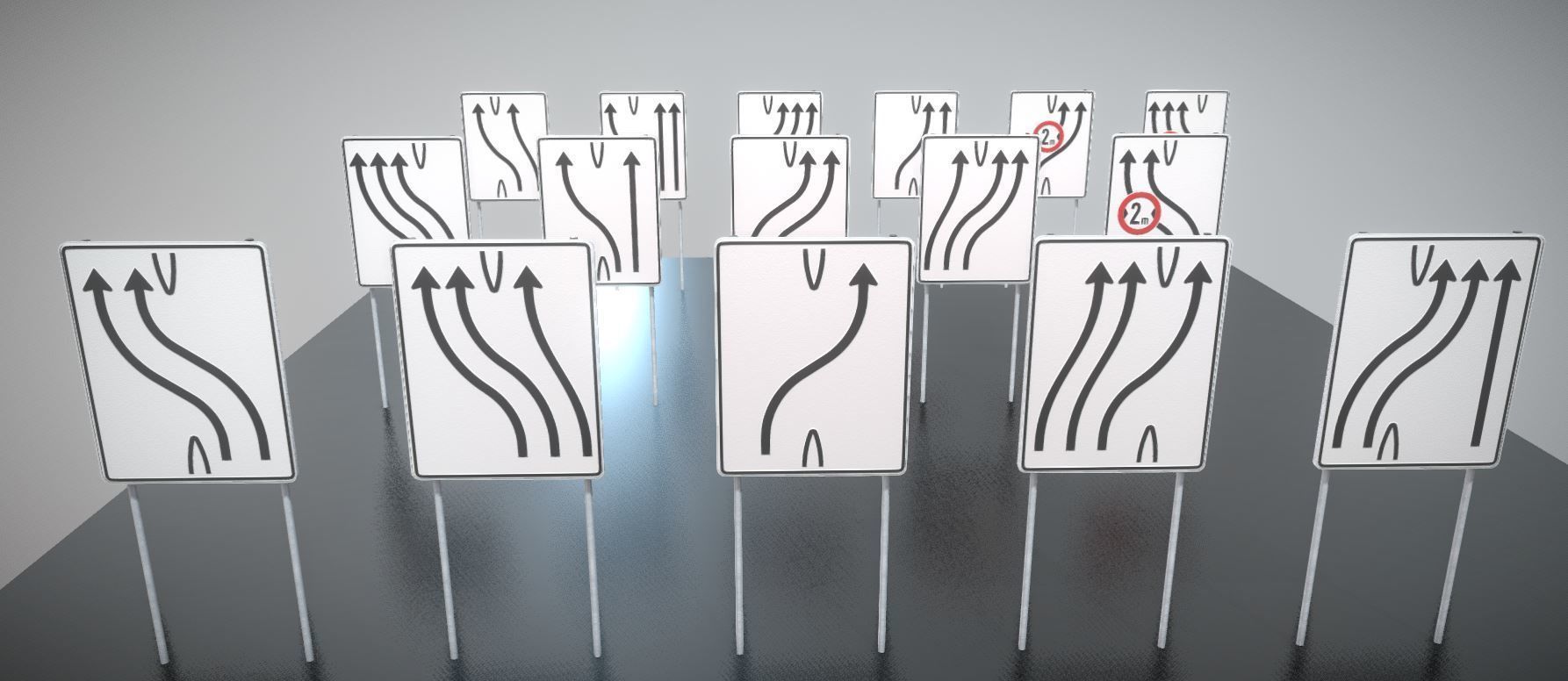 group of signs with arrows pointing Low-poly 3D model_12