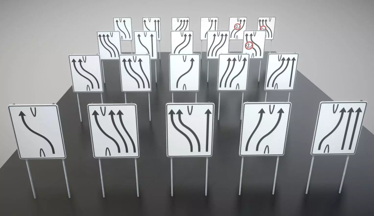 group of signs with arrows pointing Low-poly 3D model_0