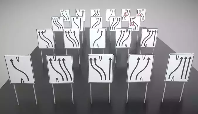 group of signs with arrows pointing Low-poly 3D model