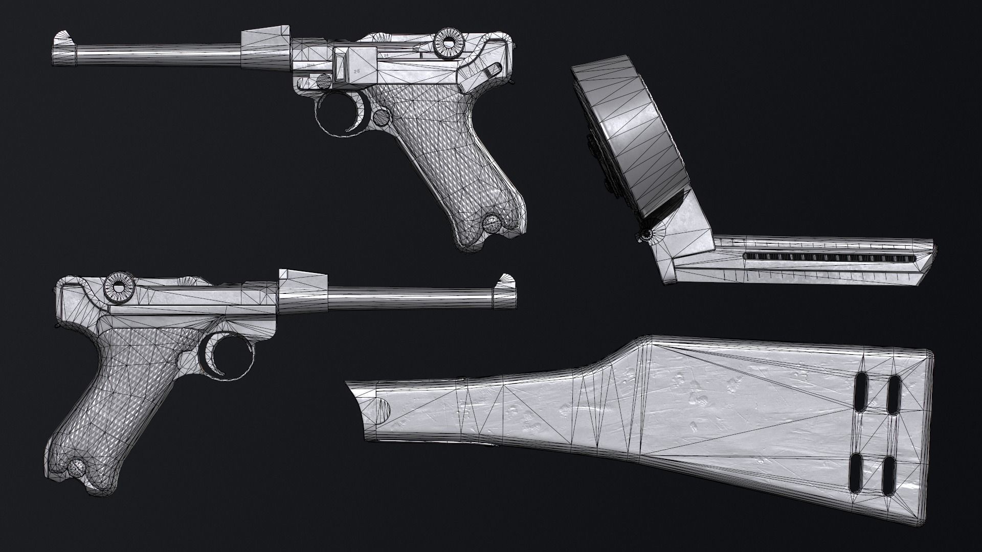 PBR Artillery Luger P08 Low-poly 3D model_10