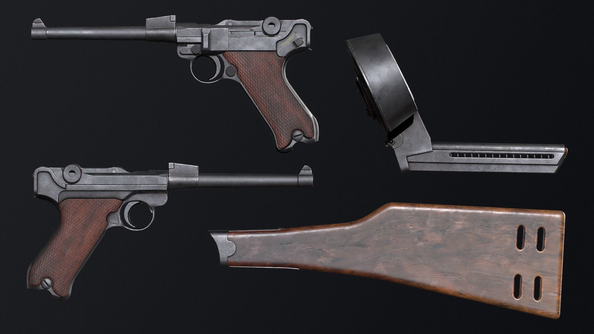PBR Artillery Luger P08 Low-poly 3D model_1