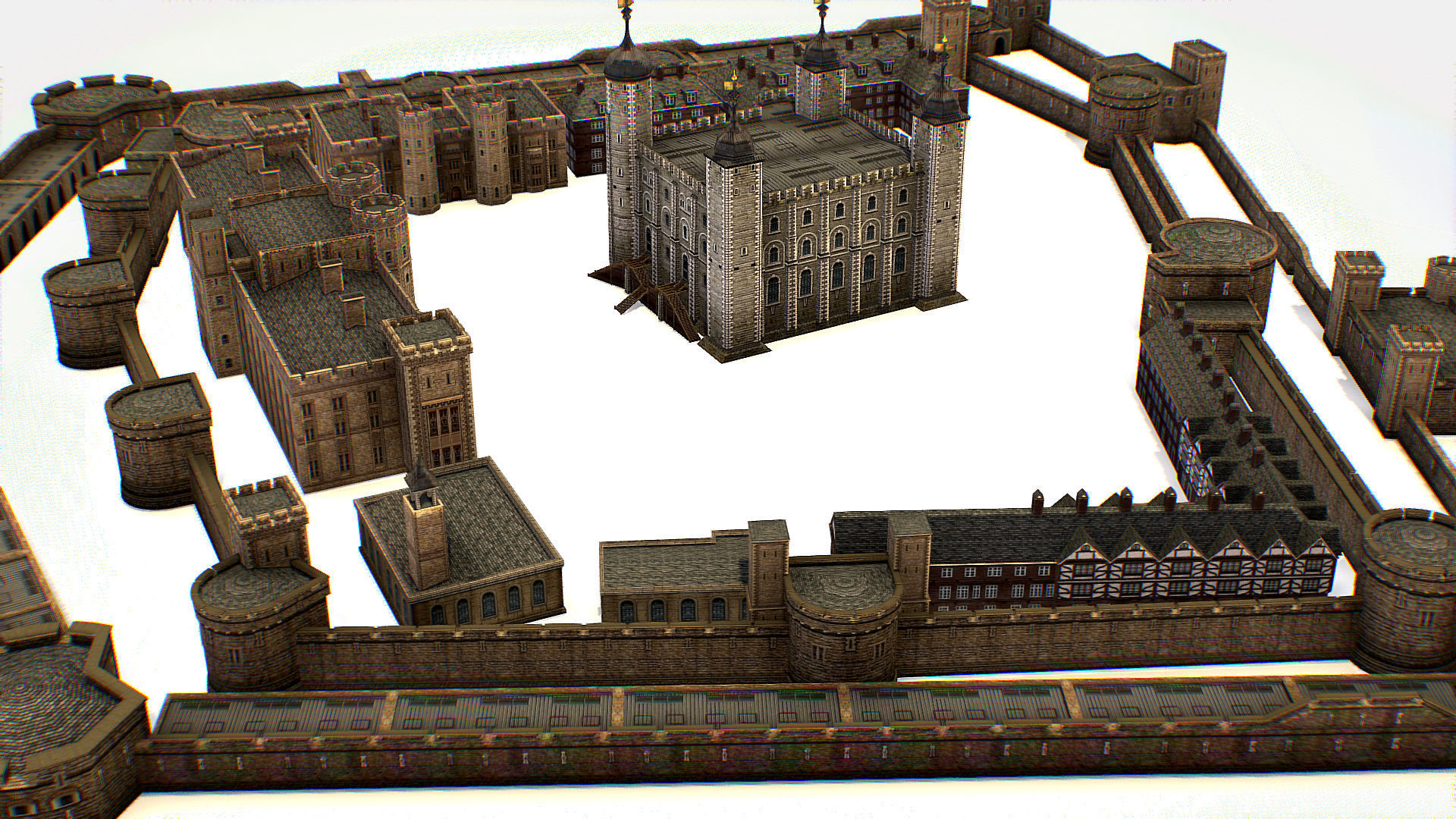Fortress of the Tower of London historic castle 3d model Low-poly 3D model_7