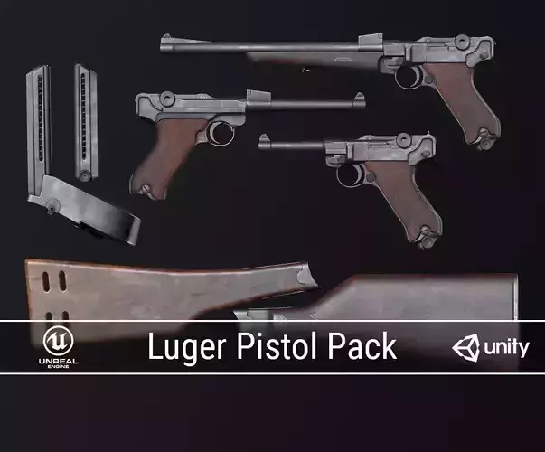 PBR Luger Pistol Pack 3D Model Collection