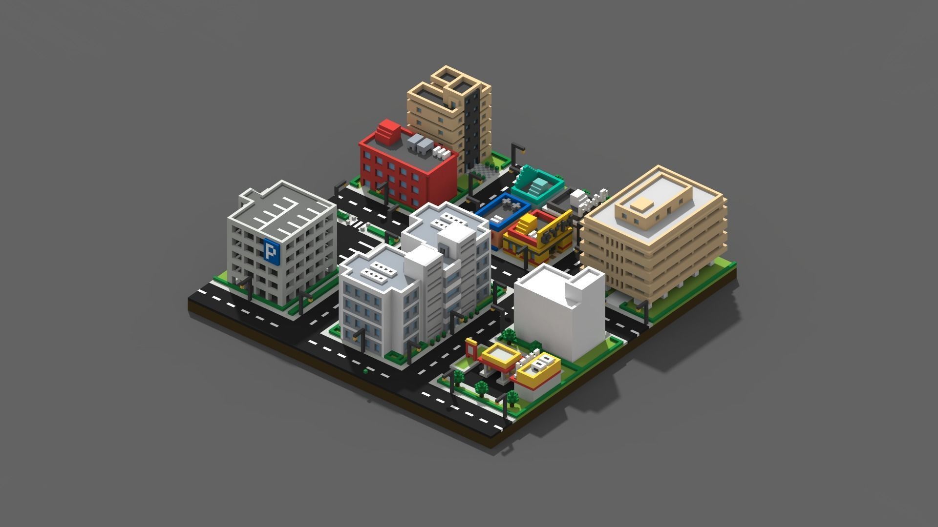 Voxel City Low-poly 3D model_8