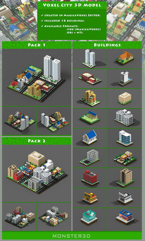 Voxel City Low-poly 3D model_1