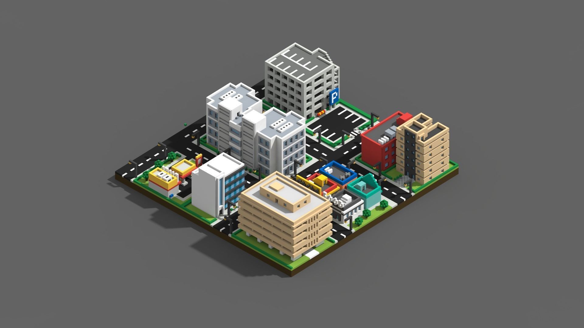 Voxel City Low-poly 3D model_9